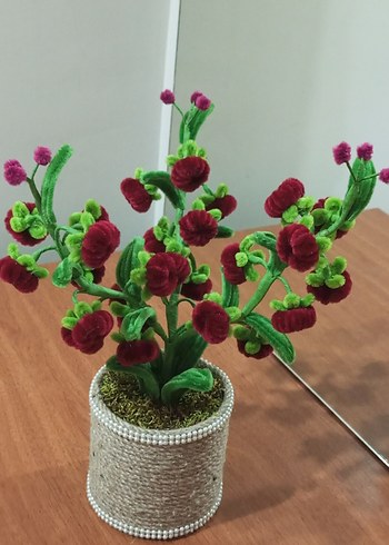 El Yapımı Kadife Tel Çiçek | Doğal İp Saksı Dekor - Görsel 8