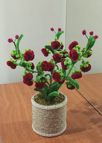 El Yapımı Kadife Tel Çiçek | Doğal İp Saksı Dekor - Görsel 5