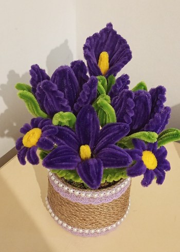 El Yapımı Kadife Çiçekli Bohem Saksı - Görsel 2