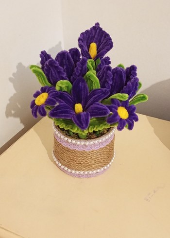 El Yapımı Kadife Çiçekli Bohem Saksı - Görsel 4