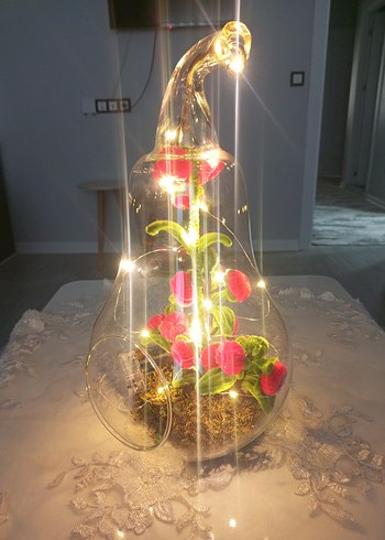 Cam Fanus İçinde Renkli Kırmızı Çiçekler - Görsel 2