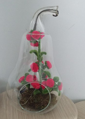 Cam Fanus İçinde Renkli Kırmızı Çiçekler - Görsel 9