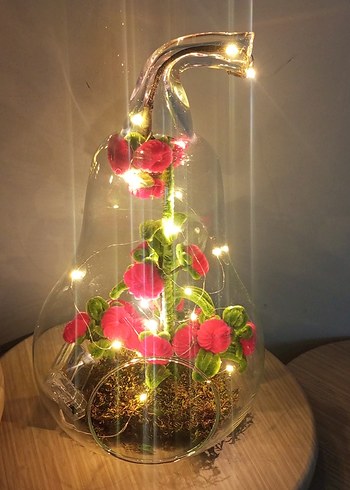 Cam Fanus İçinde Renkli Kırmızı Çiçekler - Görsel 5