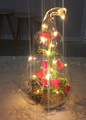 Cam Fanus İçinde Renkli Kırmızı Çiçekler - Görsel 3