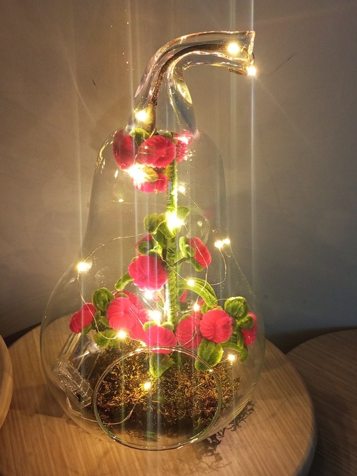 Cam Fanus İçinde Renkli Kırmızı Çiçekler - Görsel 5