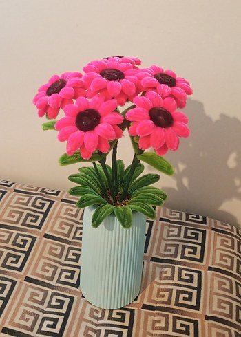 Pembe Şönil Çiçekli Dekoratif Vazo - Görsel 3