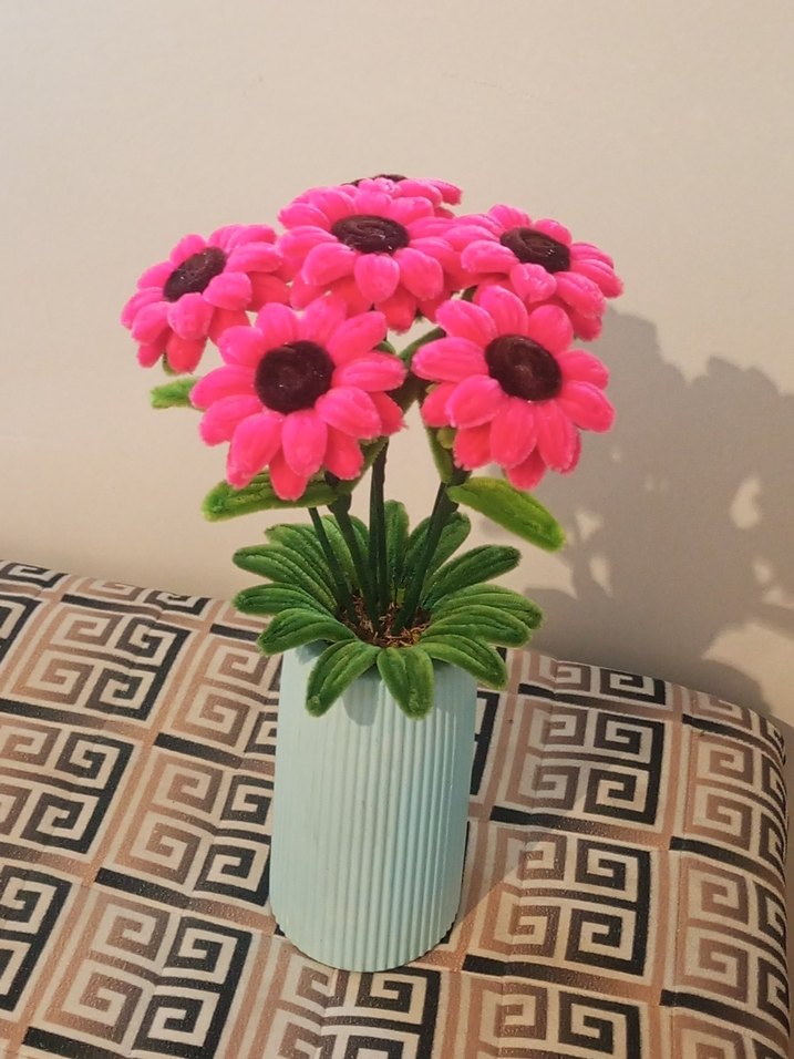 Pembe Şönil Çiçekli Dekoratif Vazo - Görsel 3