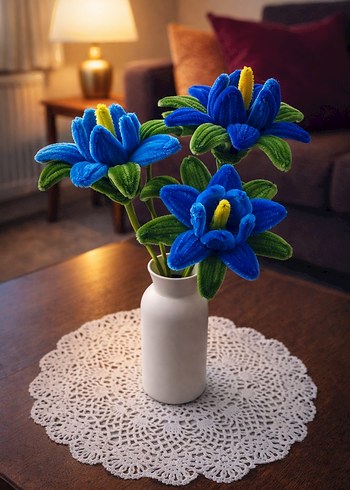 Renkli Mavi Dekoratif Çiçekler - Görsel 3