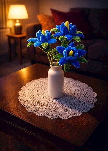 Renkli Mavi Dekoratif Çiçekler - Görsel 2