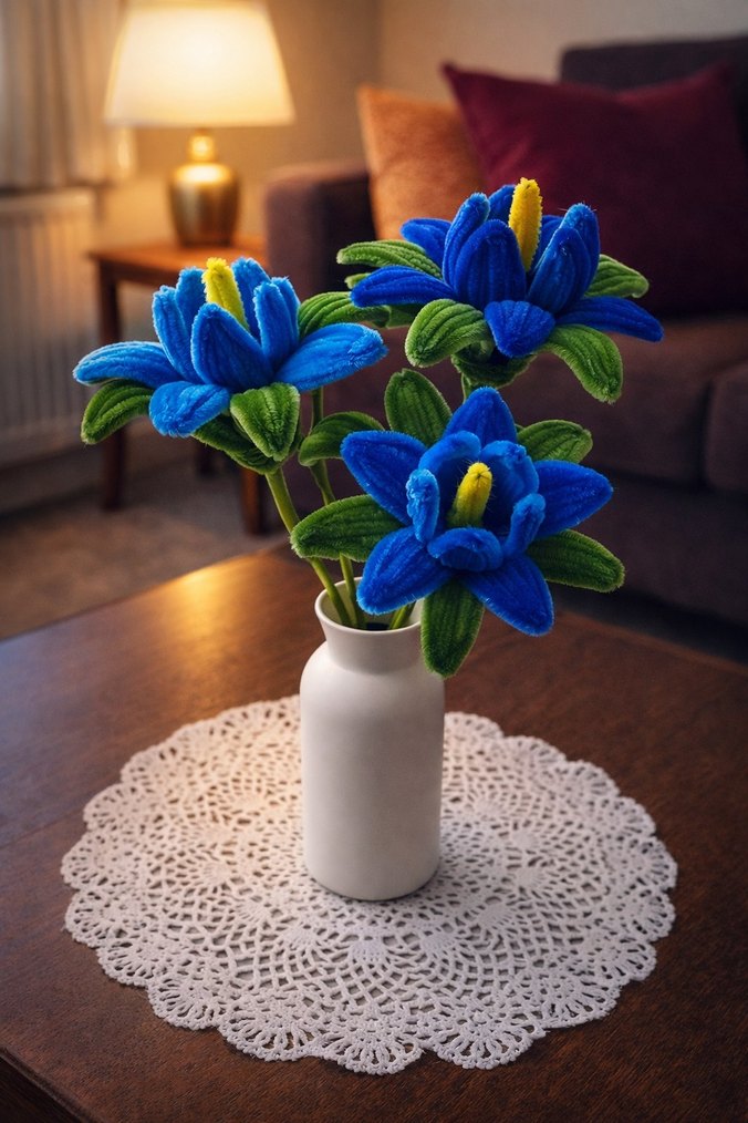 Renkli Mavi Dekoratif Çiçekler - Görsel 3