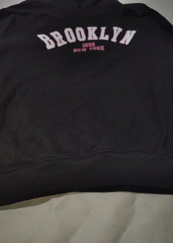 Brooklyn Baskılı Kapüşonlu Siyah Sweatshirt - Görsel 3