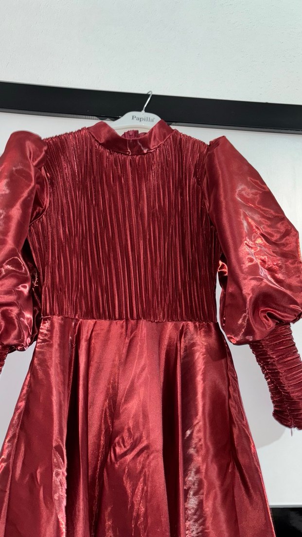 Bordo Uzun Piliseli Kadın Abiye - Görsel 3