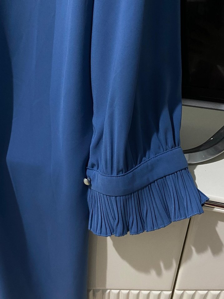 Mavi Uzun Kollu Fırfırlı Tunik - Görsel 3