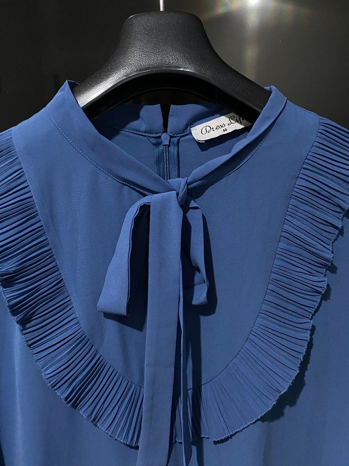 Mavi Uzun Kollu Fırfırlı Tunik - Görsel 2