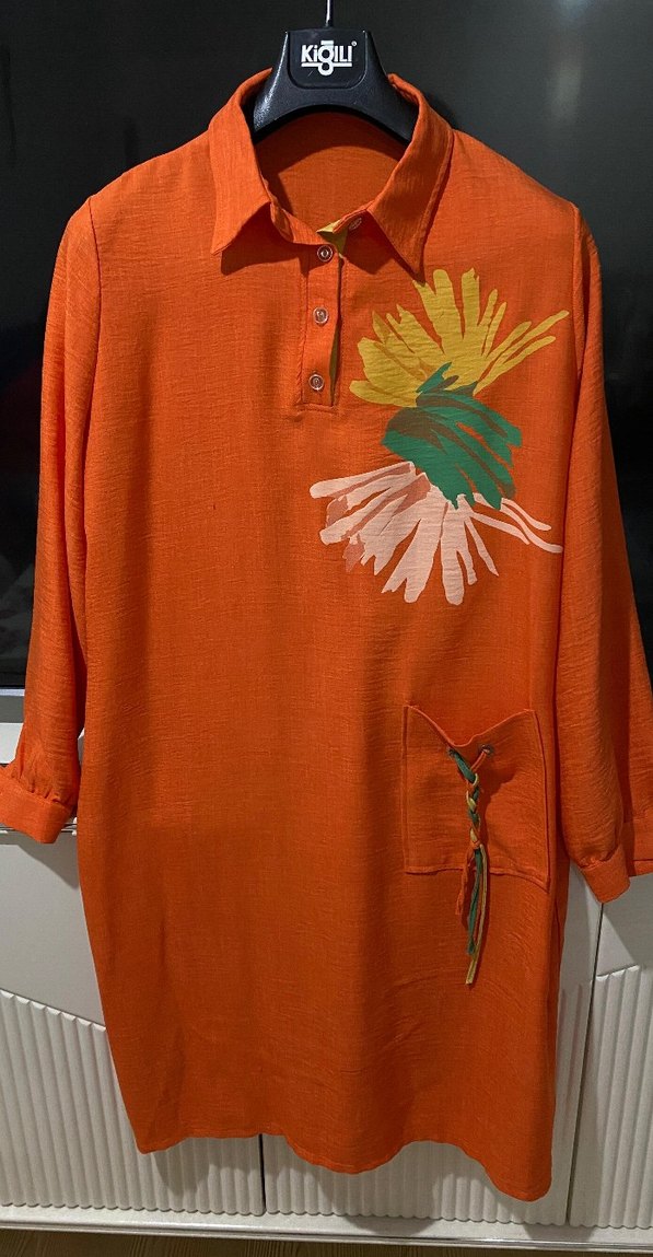 Püsküllü Turuncu Bohem Tunik - Görsel 3