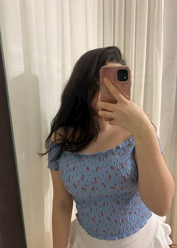 Mavi Çiçekli Bohem Bluz - Görsel 2