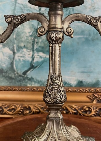 Bej Gri Vintage Şamdan - Görsel 4