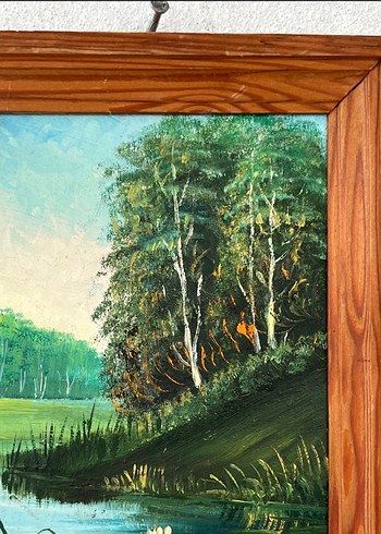 Yeşil Orman ve Göl Manzaralı Tablo - Görsel 2