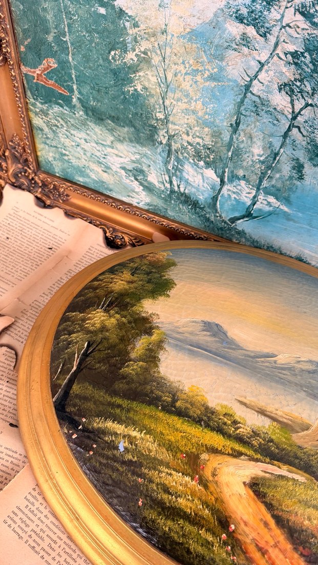 Altın Varaklı Yuvarlak Manzara Tablosu - Görsel 3