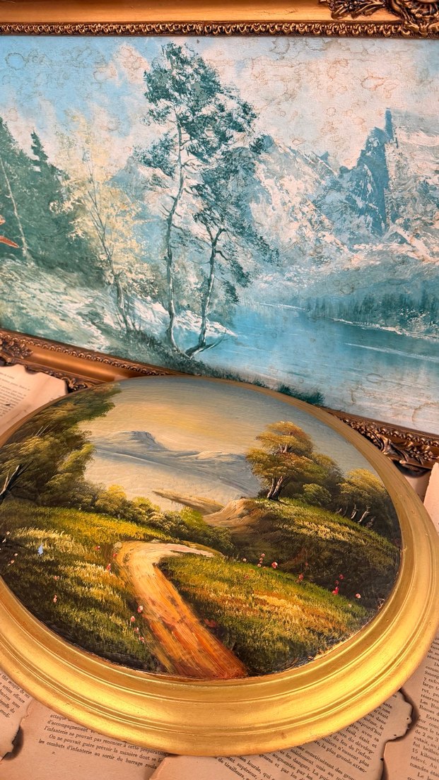 Altın Varaklı Yuvarlak Manzara Tablosu - Görsel 2