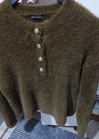 Düğmeli Kahverengi Kadın Triko Kazak - Görsel 2