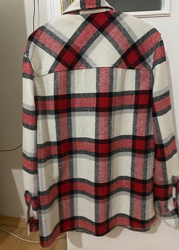 Düğmeli Kırmızı Gri Kareli Gömlek (Unisex) - Görsel 3