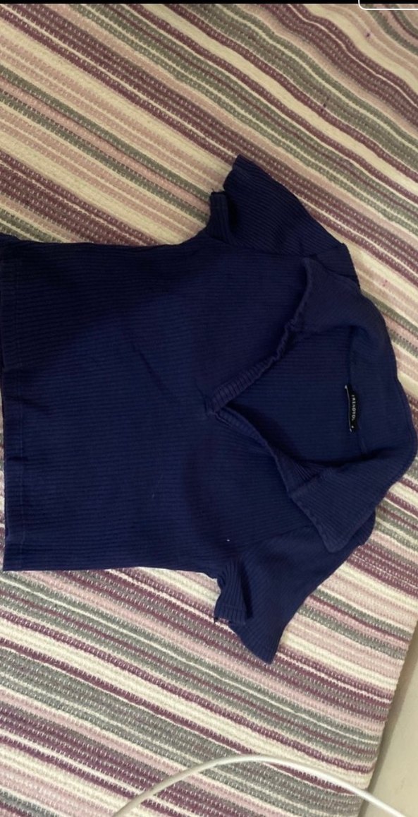 Lacivert Örgü Polo crop - Görsel 2