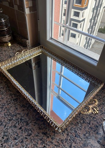 Altın Renkli Parlak Dekoratif Ayna Tepsi - Görsel 2