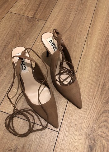 Mango Kahverengi Süet Bağcıklı Stiletto - Görsel 4