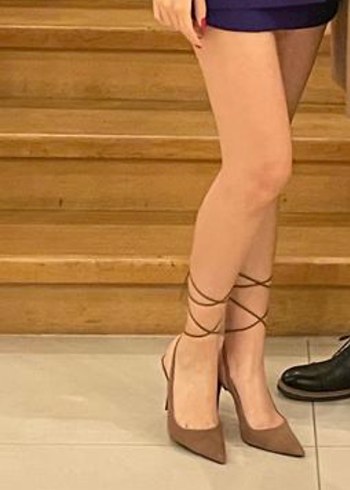 Mango Kahverengi Süet Bağcıklı Stiletto - Görsel 8