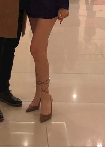 Mango Kahverengi Süet Bağcıklı Stiletto - Görsel 6