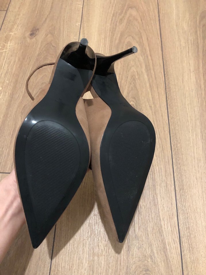 Mango Kahverengi Süet Bağcıklı Stiletto - Görsel 5
