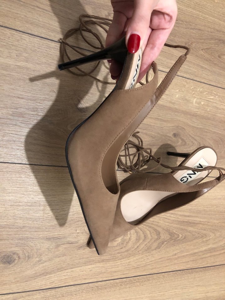 Mango Kahverengi Süet Bağcıklı Stiletto - Görsel 2