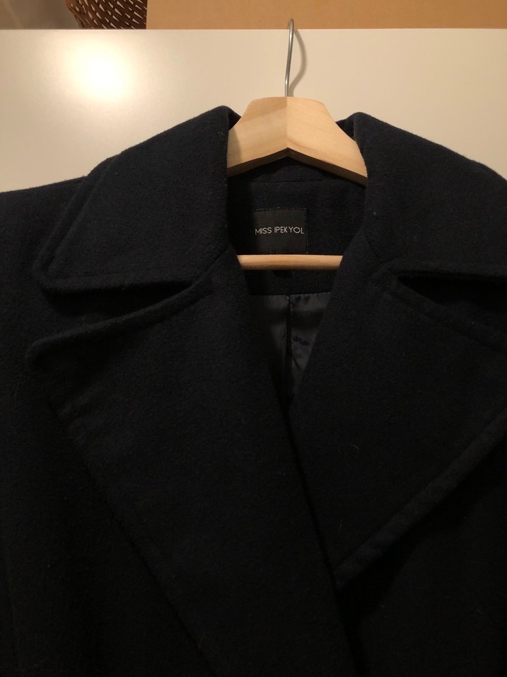 İpekyol Lacivert  Kemerli Uzun Kaban - Görsel 5