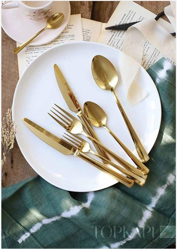 Altın Renkli 6 Parça Çatal Kaşık Bıçak Seti - Görsel 3