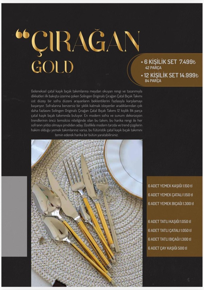 Altın Renkli 6 Parça Çatal Kaşık Bıçak Seti - Görsel 4