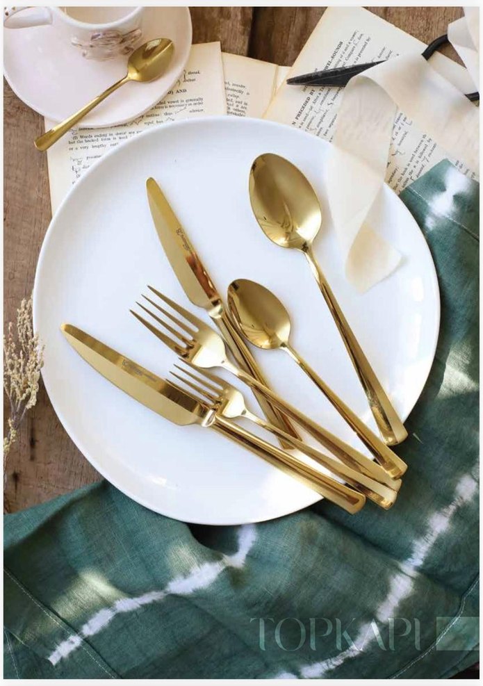 Altın Renkli 6 Parça Çatal Kaşık Bıçak Seti - Görsel 3