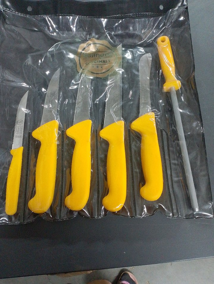 SOLİNGEN ORİJİNAL Sarı Saplı 6 Parça Bıçak Seti ve Bileme Taşı - Görsel 2