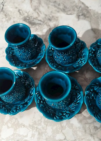 El İşlemeli Turkuaz Kahve Fincanı Seti - Görsel 3