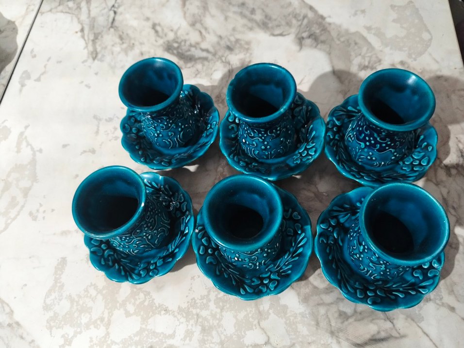 El İşlemeli Turkuaz Kahve Fincanı Seti - Görsel 3