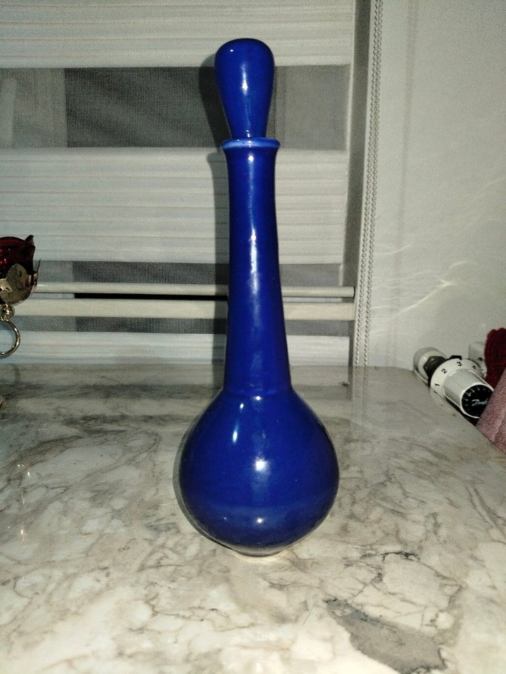 Koyu Mavi İnce Boyunlu Vazo - Görsel 2
