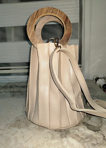 Bej Deri Pliseli Kadın Çanta - Görsel 2