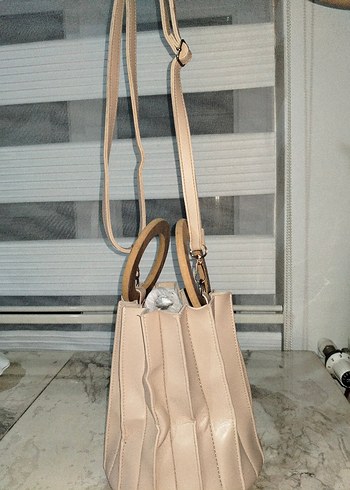 Bej Deri Pliseli Kadın Çanta - Görsel 3