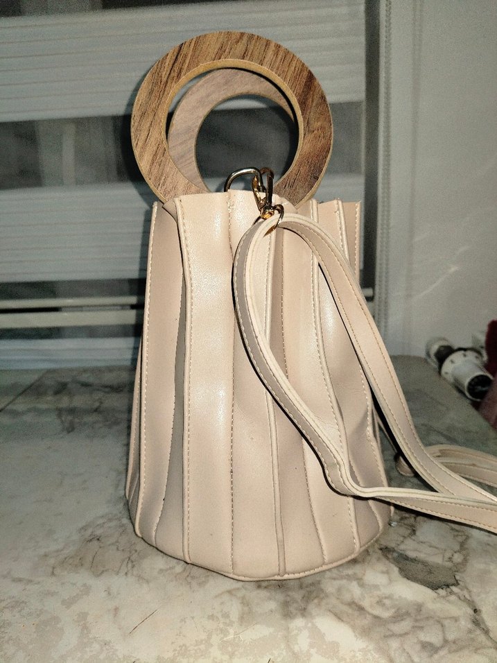 Bej Deri Pliseli Kadın Çanta - Görsel 2