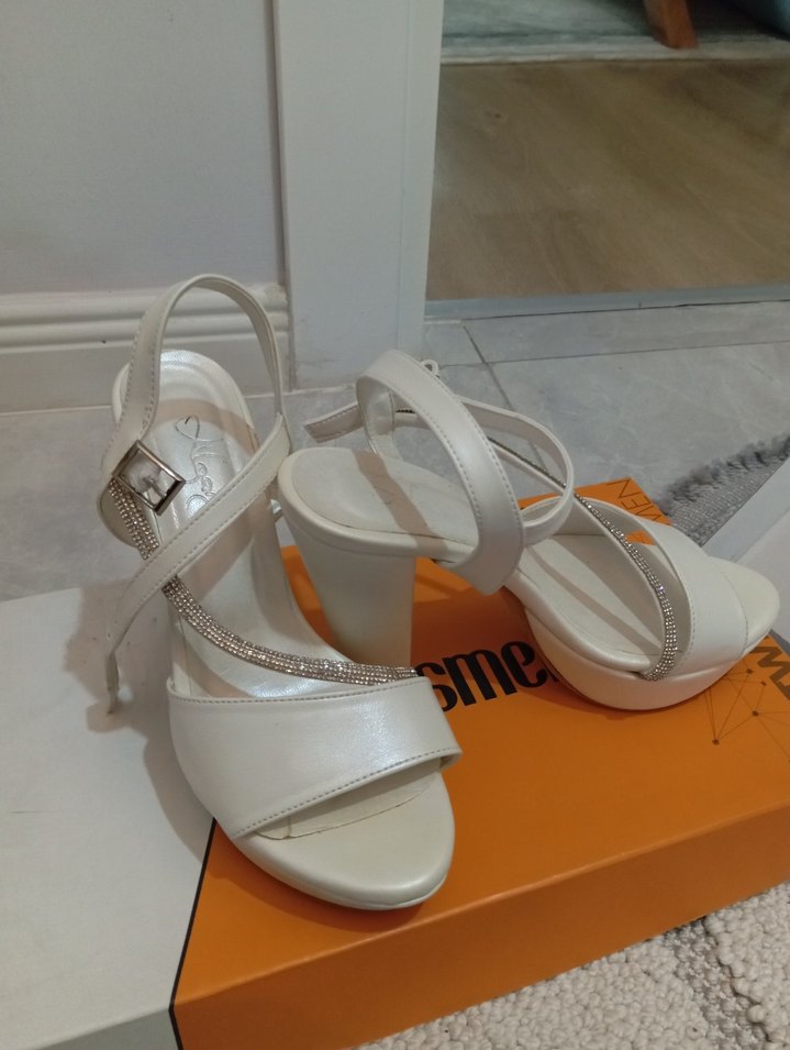 Beyaz Platform Topuklu Kadın Abiye Ayakkabı - Görsel 4