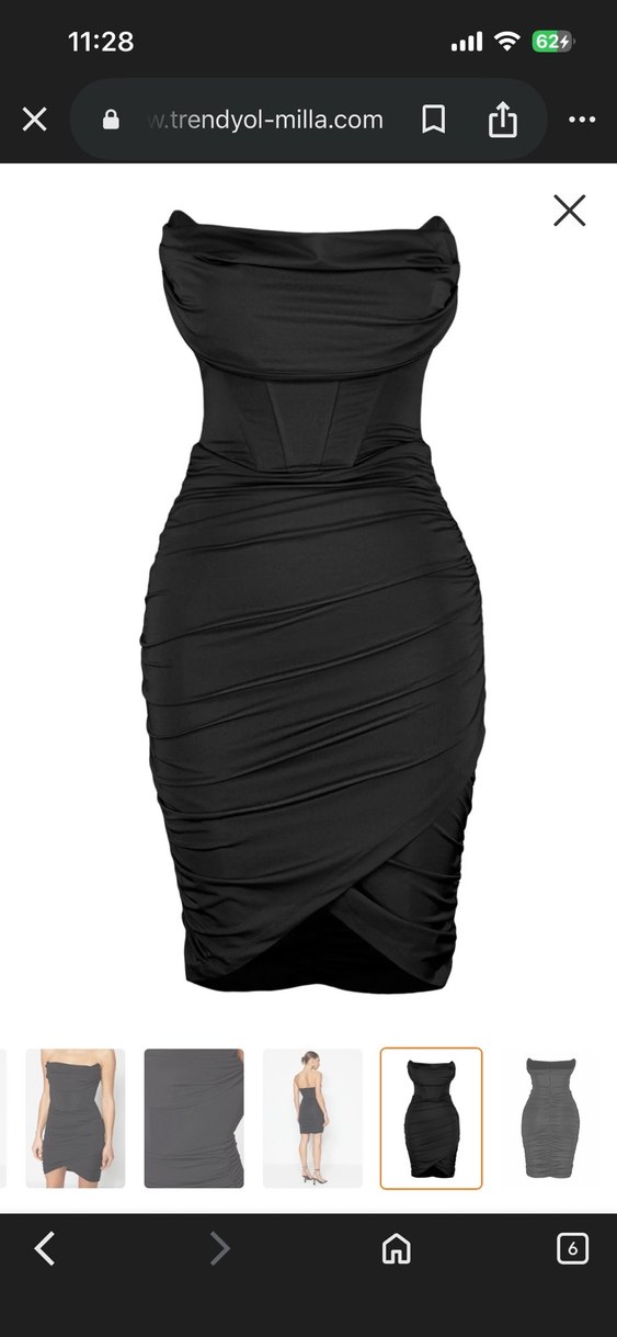 Siyah Drapeli Mini Straplez Elbise - Görsel 4