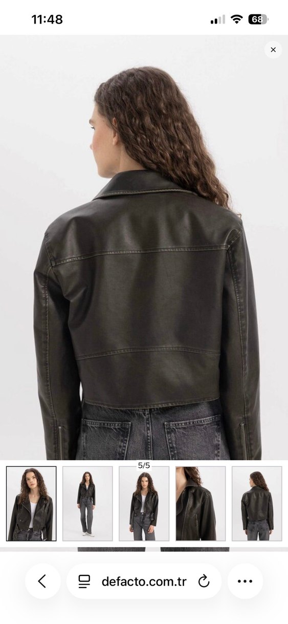 Kemer Detaylı Haki yeşil Deri Kadın Biker Ceket - Görsel 3