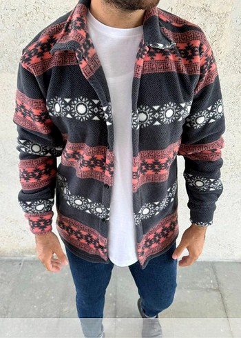 Düğmeli Etnik Desenli Erkek Polar Gömlek - Görsel 5