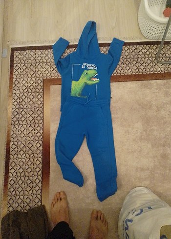 Kapüşonlu Erkek Çocuk Mavi Baskılı Sweatshirt takımı - Görsel 4