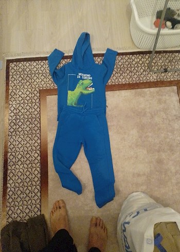 Kapüşonlu Erkek Çocuk Mavi Baskılı Sweatshirt takımı - Görsel 3